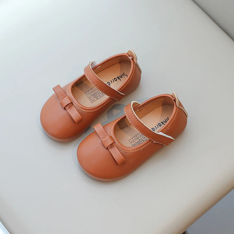 Toddlers Girls Leather Shoes for Wedding Party Light Weight Soft Quality with Bow-knot Simple Fashion Autumn Kids Flats 21-34 250206