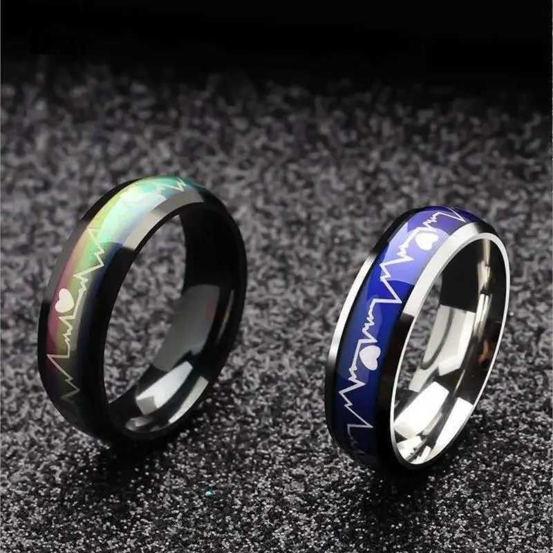 HMEEY 2023 New Mood Ring Changing Color Heartbeat Ring ECG Ring Colorful Discoloration Couple Ring W250207