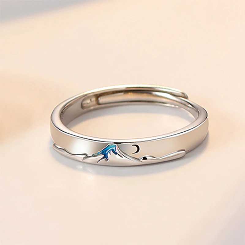 Romantic Sun Moon Couples Rings Blue Sea Enamel Women Men Lovers Rings Sweet Open Adjustable Anniversary Valentines Day Jewelry W250207