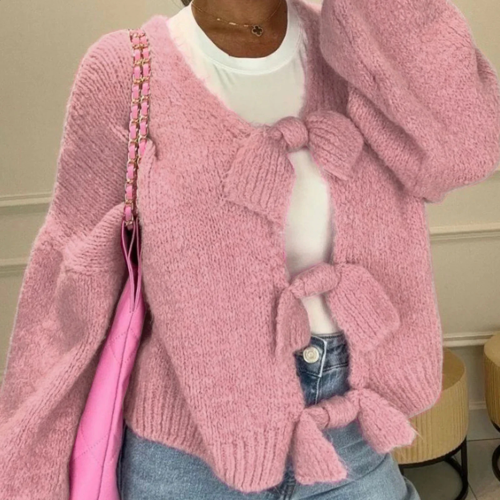 GuliriFei Women y2k Sweaters Knitted Cardigan Elegant Long Sleeve Front Tie-up Spring Autumn Casual Jackets Sweaters Streetwear 250206