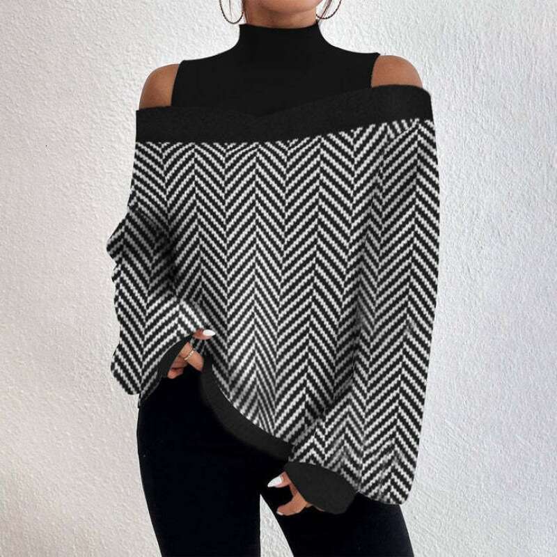 Spring Fall Shoulder Design Women's Lantern Sleeve Printed Top 2024 New Casual Versatile Fashion Clothing