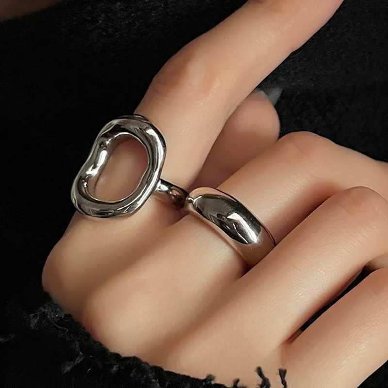 FOXANRY Minimalist Silver Engagement Ring Female Couple New Fashion Creative Hollow Irregular Geometry Party Jewelry W250207