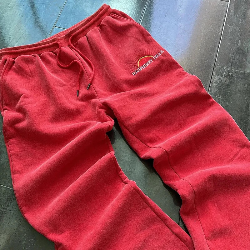 Men Casual Sweat Pants Y2k Japanese Street Style Slim Embroidered Pattern Trendy Sweatpants Suitable All Seasons Straight Tube 250206