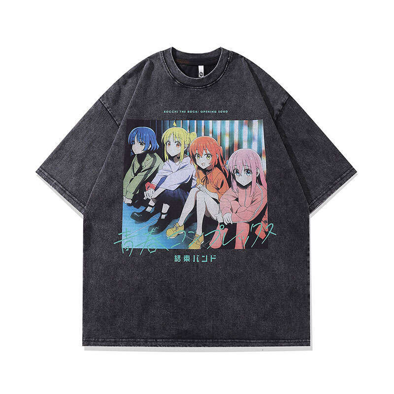 TKPA Harajuku Cartoon Anime Character Washed Old Short T-shirt for Men and Women Hip Hop Fashion Brand Half sleeved Tee Shirt