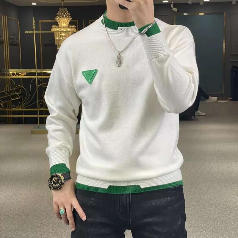 Autumn Winter Casual Men's Sweater Long Sleeve Slim Pullovers Fashion Contrast Crew Neck Knitted Pullover Men Clothing