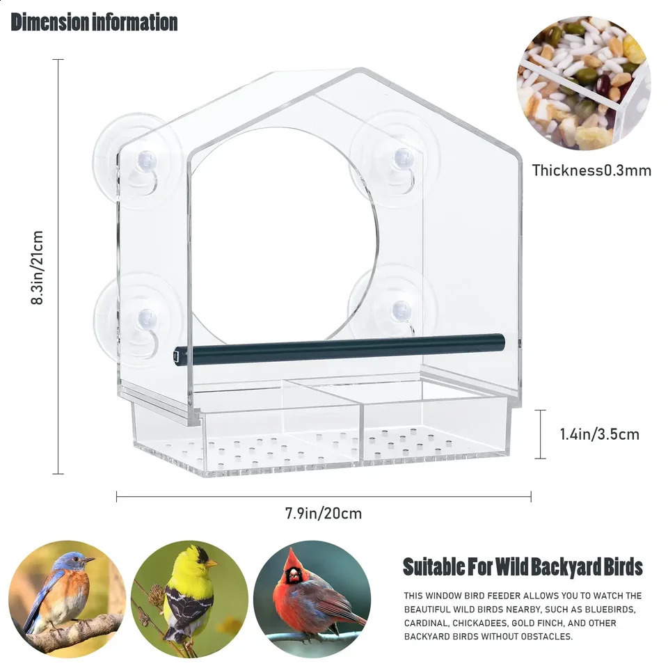 Window Bird Feeder Gram Reuse Tray House Shape Waterproof Transparent Squirrel Food Container Outdoor Suction Cup Installation 250121