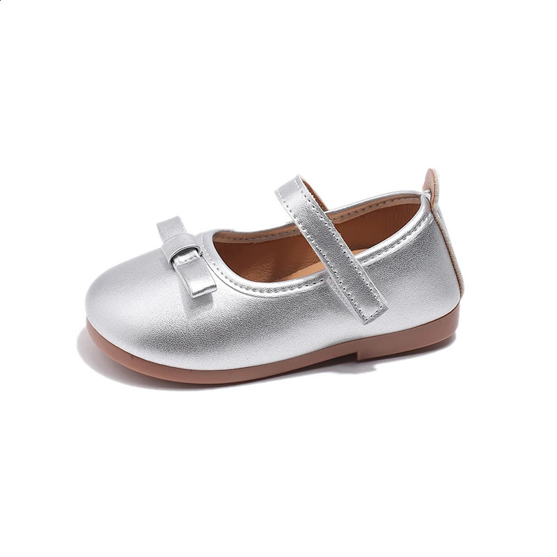 Toddlers Girls Leather Shoes for Wedding Party Light Weight Soft Quality with Bow-knot Simple Fashion Autumn Kids Flats 21-34 250206
