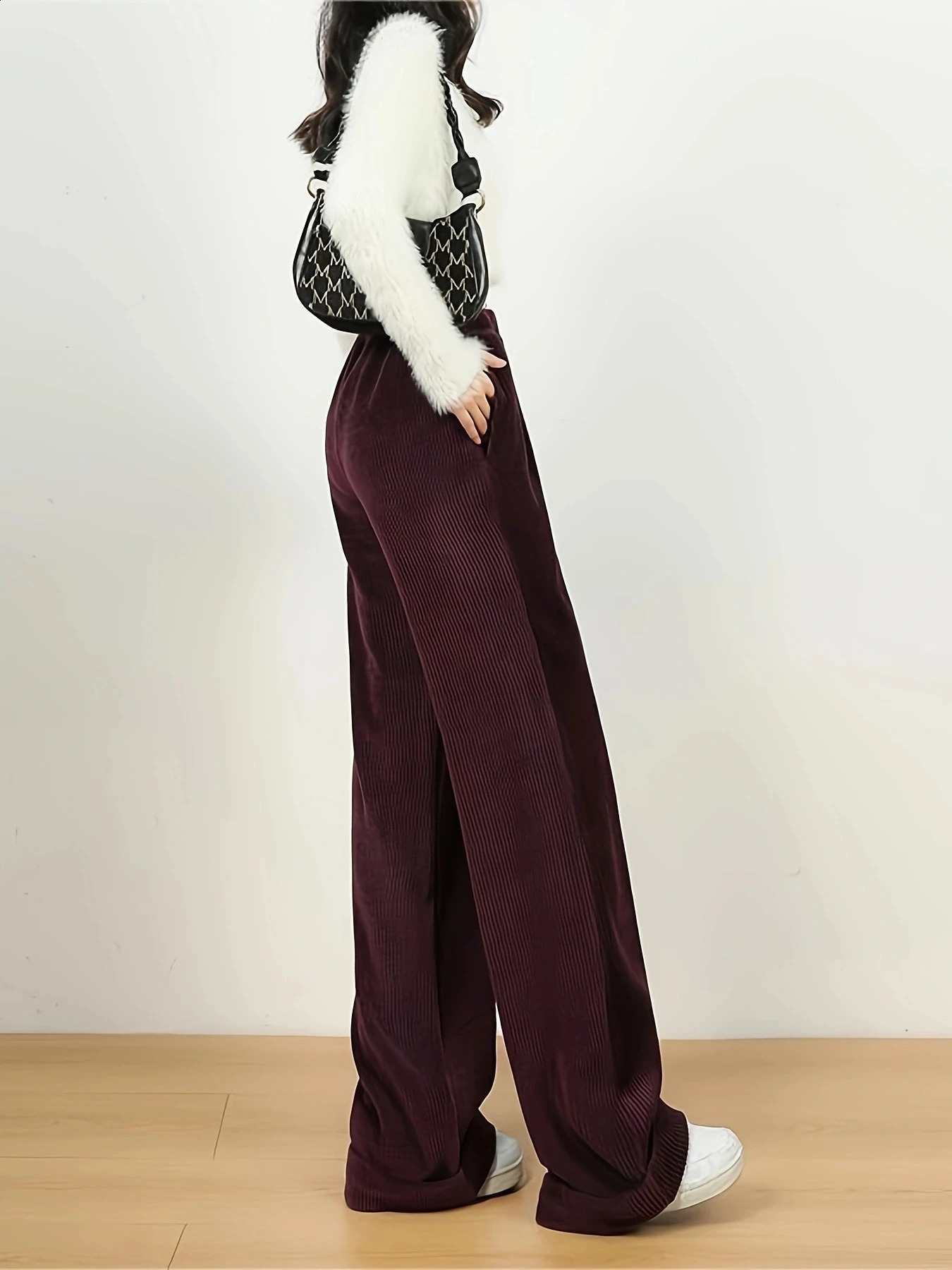 corduroy pants womens lengthened highend loose wide leg slim high waist comfortable 250206