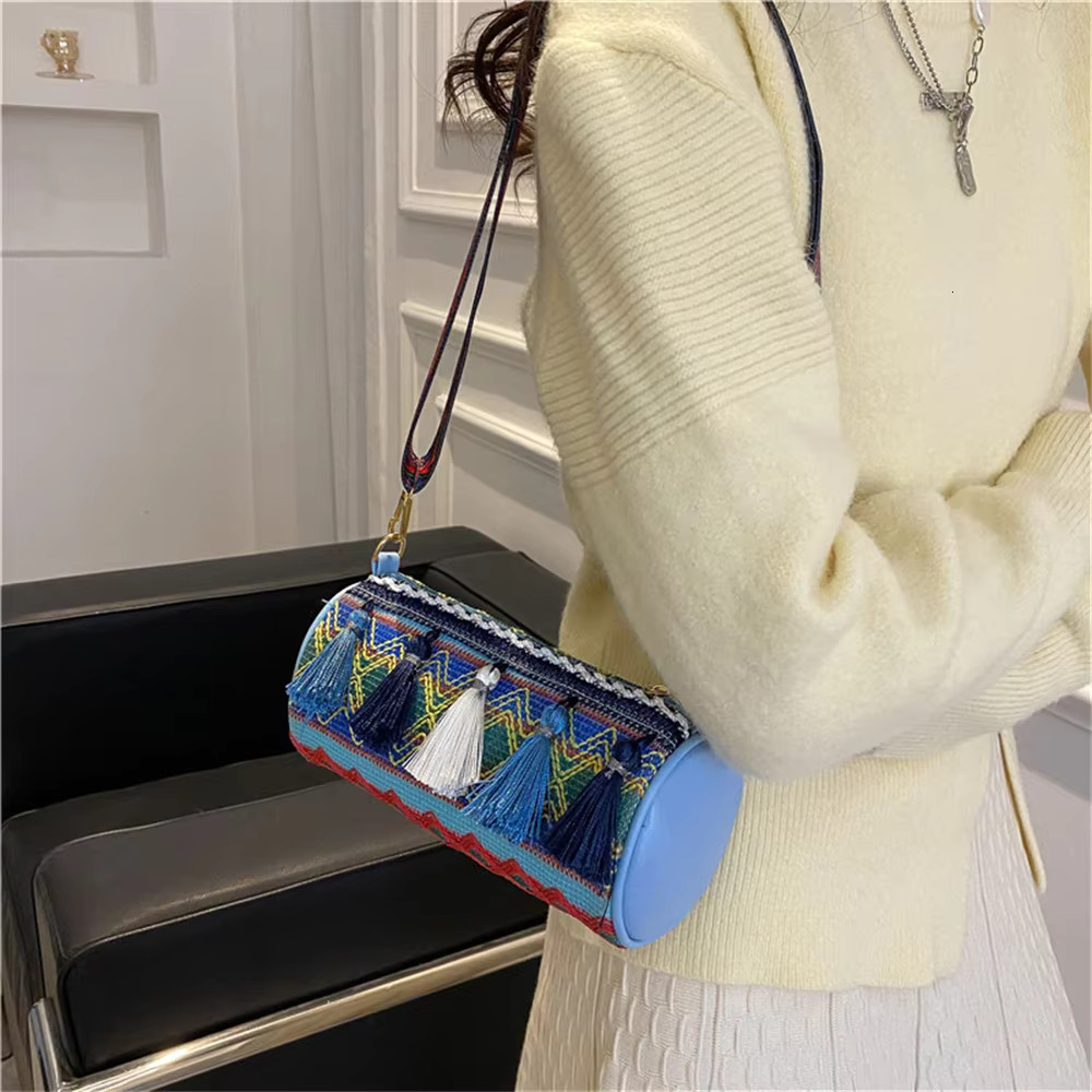 New Women Tassel Crossbody Fashion Bohemian Ethnic Style Color Embroidery E Cyder Girls Satchel Shoulder Bag Polyester Casual