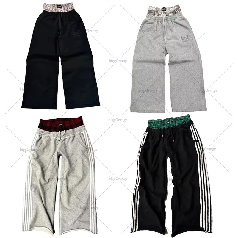 European American High Street Fashion Trousers Fake Two Piece Sweatpants Loose And Versatile Drawstring Wide Leg Pants Women