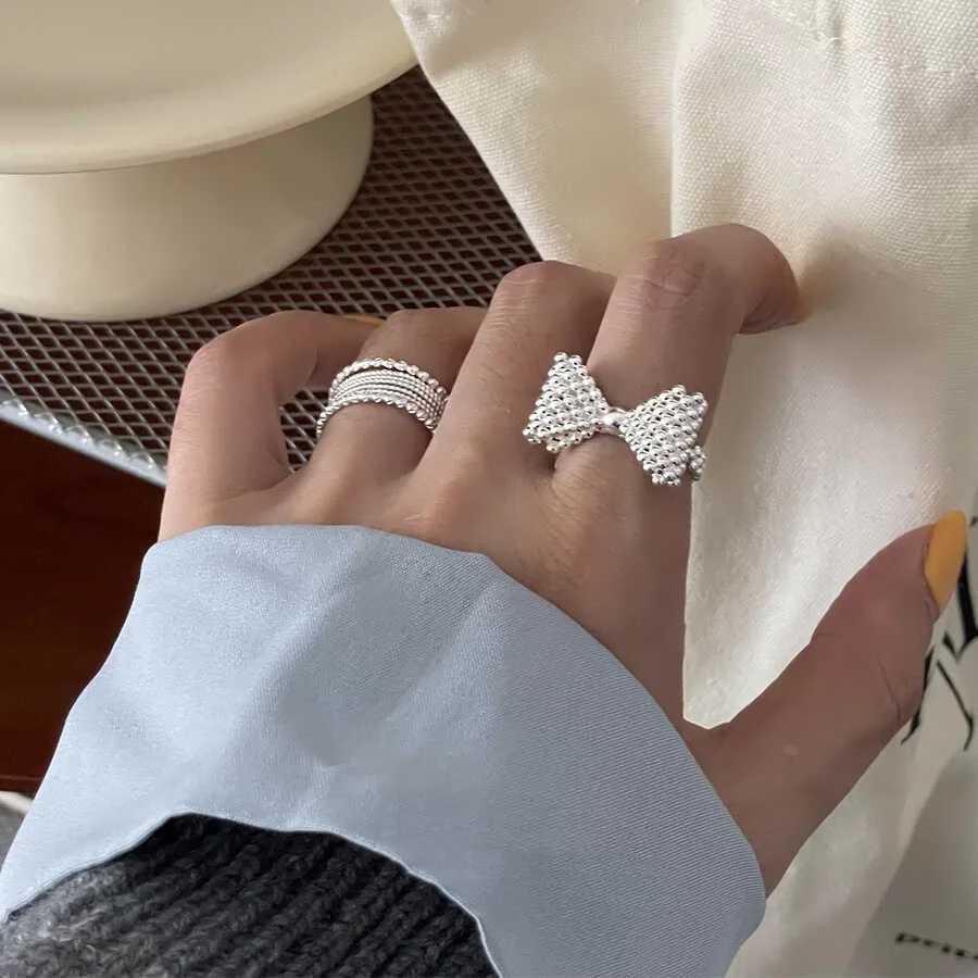 925 Sterling Silver Rings Fashion Hip Hop Vintage Couples Creative Big Bow Design Thai Silver Party Jewelry Birthday Gifts W250207