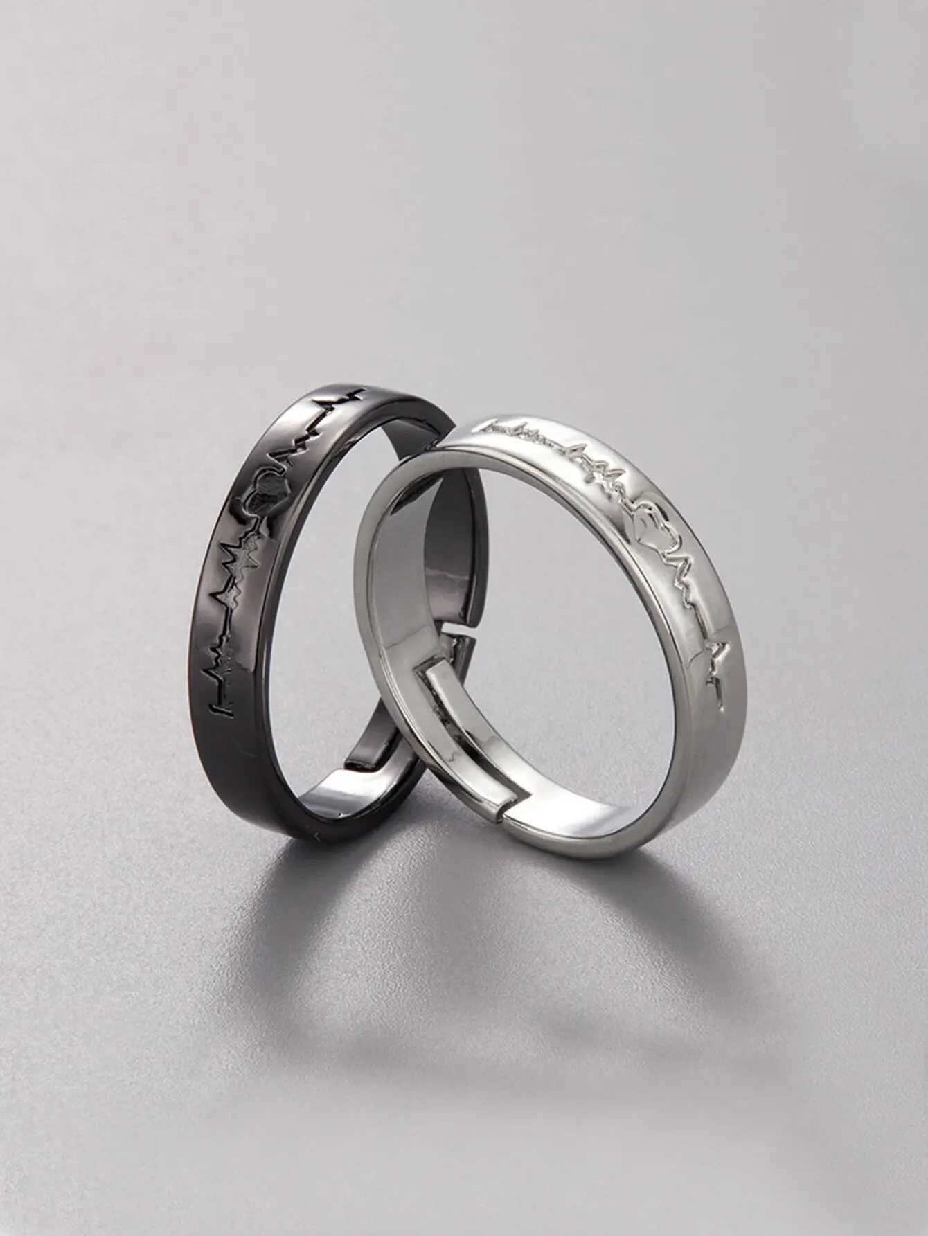 2 Minimalist And Personalized Couple Rings Black And White Love Electrogram Opening A Pair Of Male And Female Student Minimalist W250207
