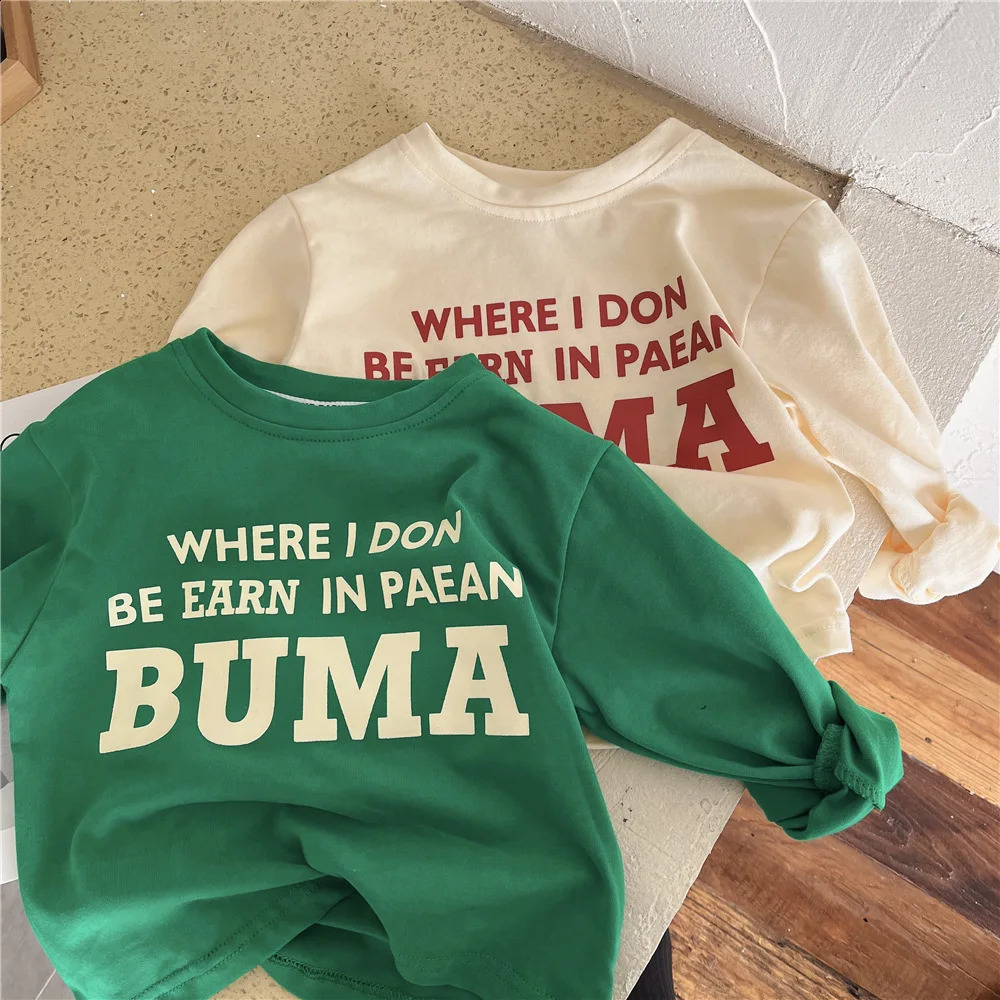 Autumn Kids Boys Long Sleeve Base Shirt Pure Cotton Letter Printed Baby Top Versatile Simple Children Shirts 250117