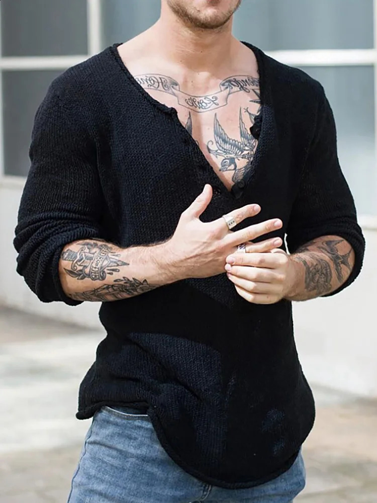 Men V Neck Streetwear Solid Basic Top Casual Loose Male Spring and Autumn Pullovers Simplicity Slim Fit Long Sleeve Thin Sweater 250206