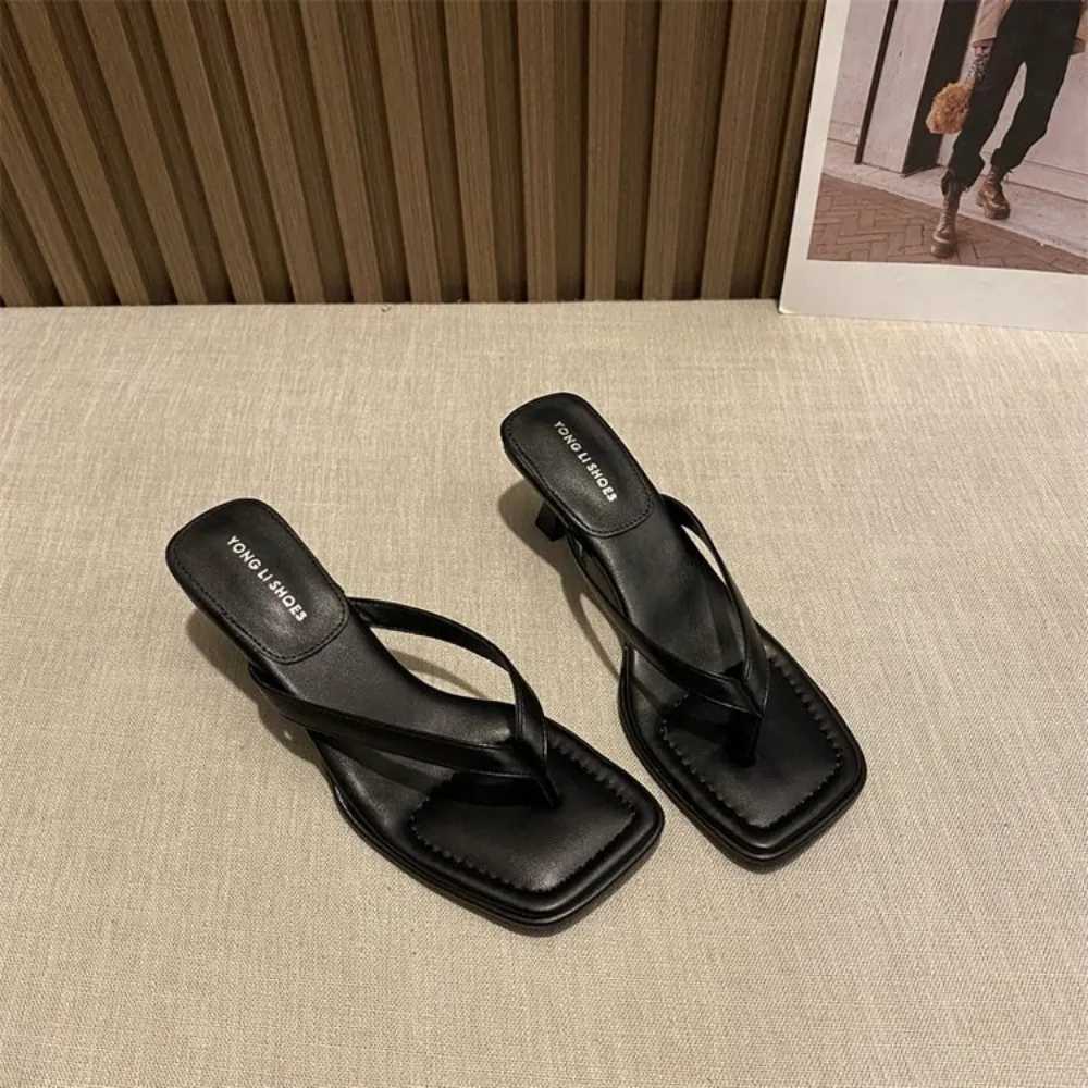 Flip Flops Women Summer Outside New Square Head Slim Heel Sandals Fi Clip Toe Slippers Women Sandals Pantuflas De MujerXJ250207