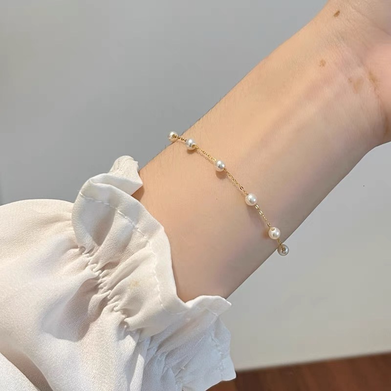 Real 18K Gold Natural Pearl Bracelet Au750 Full Sky Star Womens Bracelet Boutique Jewelry Birthday Wedding Gift S514 250121