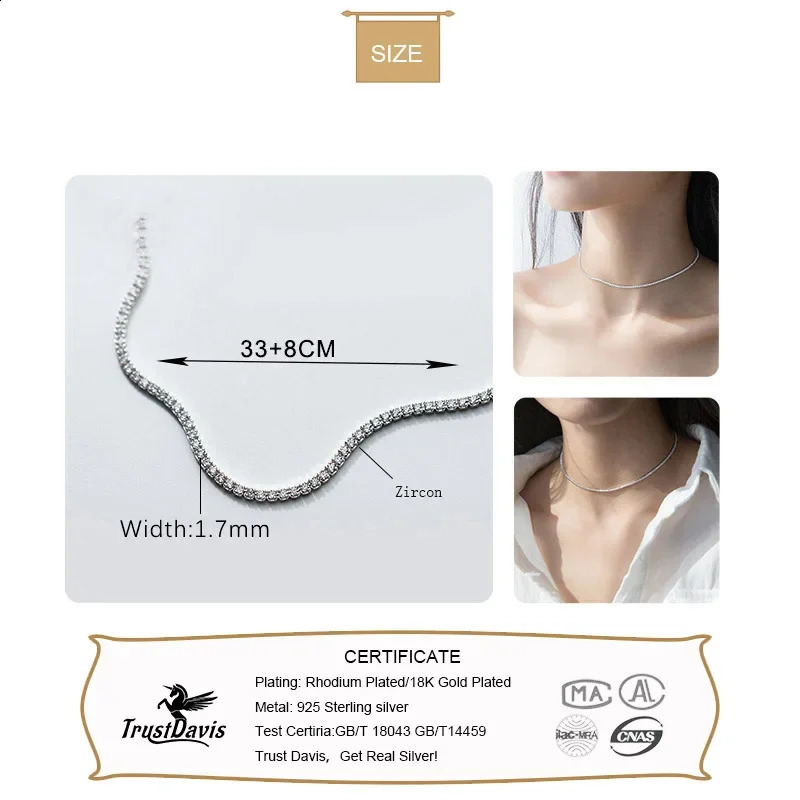 Trustdavis Genuine 925 Sterling Silver Temperament Sweet Choker CZ Short Necklace For Women Wedding Jewelry Gift DS1869 250120