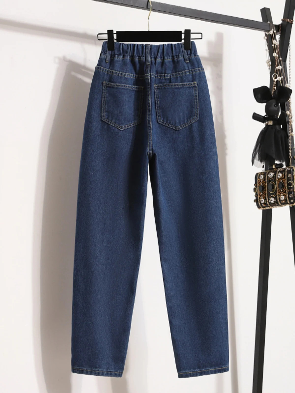 Large Size High Waisted Jeans Fashion Loose Elastic Waist Casual Harlan Pants 2024 Autumn AnkleLength Denim 250121