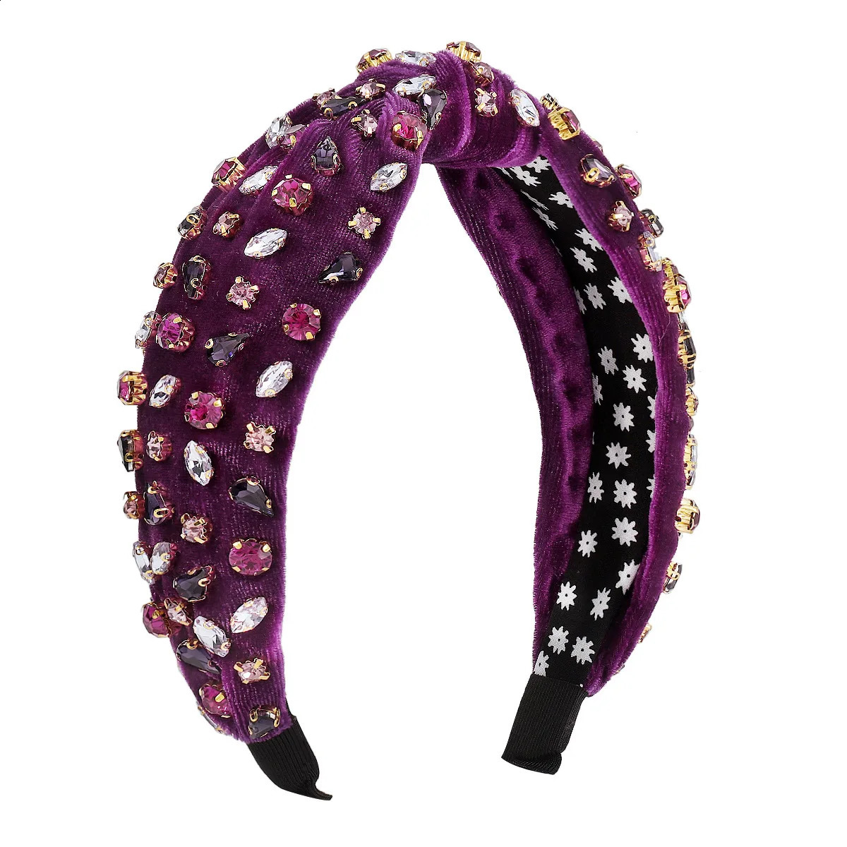 European and American Fashion Exaggerated Flannel Diamond-Laid Headband Knotted Temperament Wide Headband Hair Accessories 250207