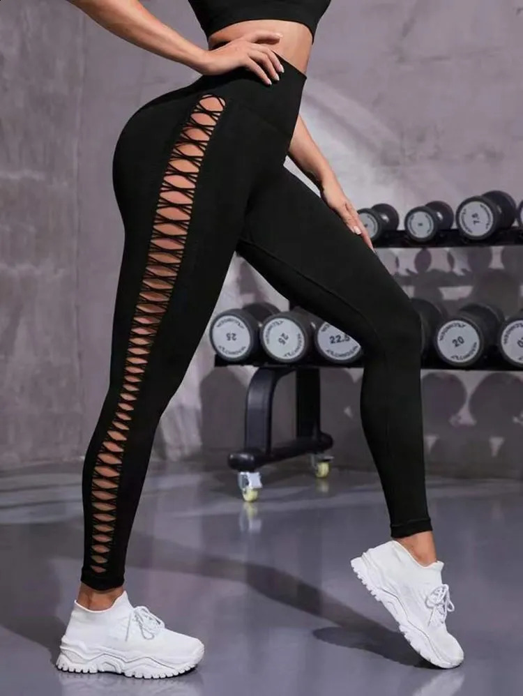 Sexy Hollow Black Seamless Leggings Women Fitness Leggings Gym Yoga Pants High Waist Yoga Pants Sports Female Clothing 250207