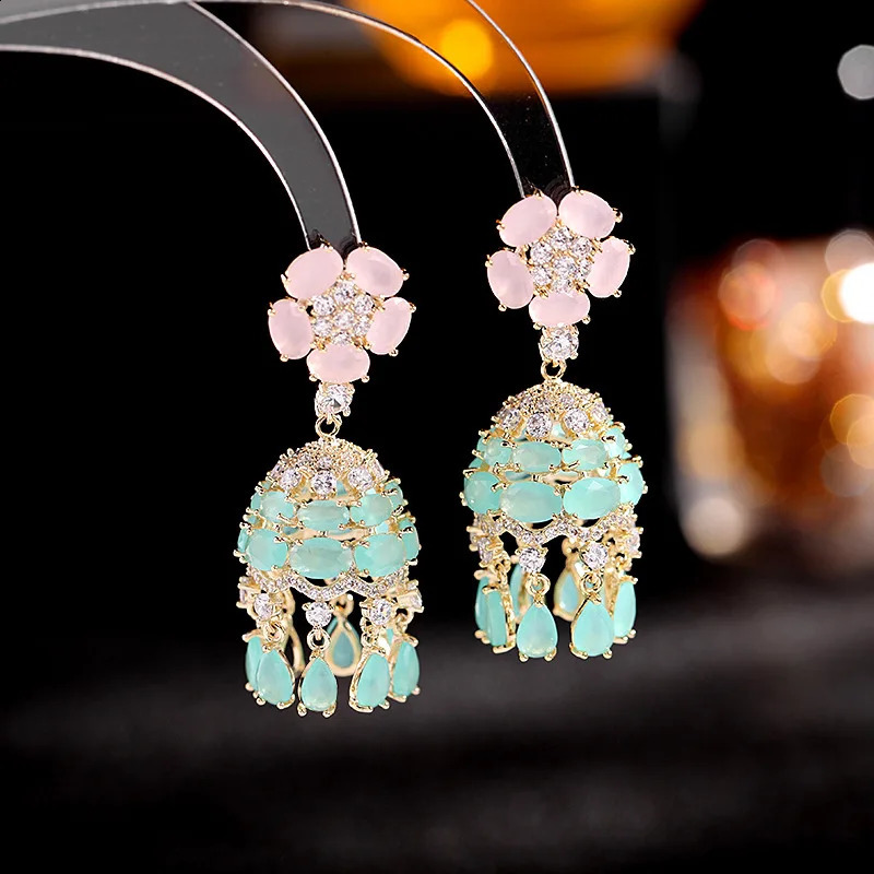 Vintage Indian Crystal Jhumka Beads Bollywood Drop Dangle Earrings Women Ethnic Gypsy Bell Boho Jhumki Bridal Earrings Jewelry 250117