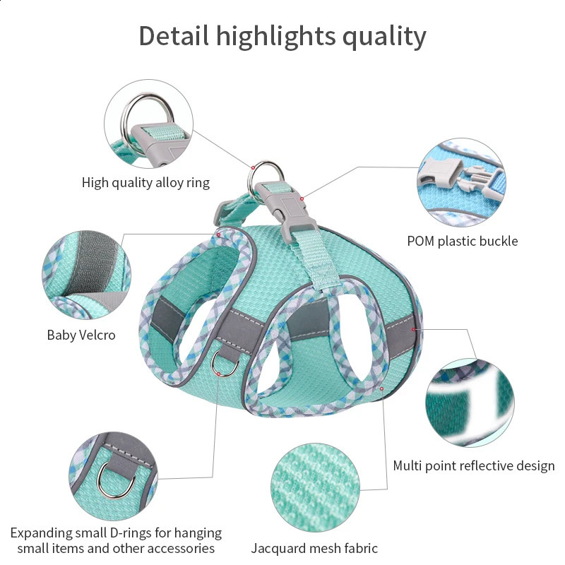 Dog Cat Harness Vest Chest Rope Set Reflective Breathable Adjustable Pet Harness for Small Medium Dogs Puppy Outdoor Walking 250206