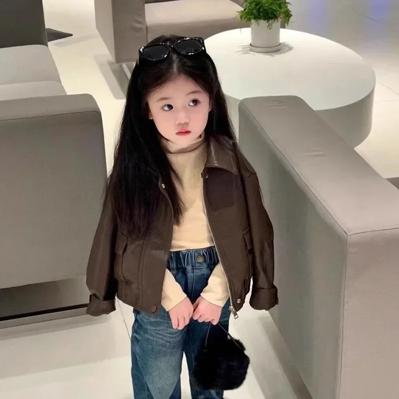 Baby Girl Leather Jacket Short Jacket Retro Motorcycle PU Leather Top Baby Clothes Kids Jackets for Girls Outerwear 250206