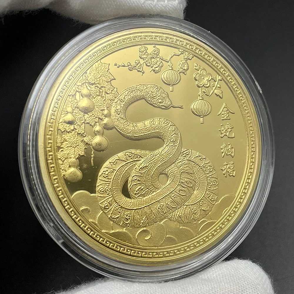 2025 Snake Year Gold Coin Collectibles Chinese Zodiac Challenge Coin Happy New Year Decoration Feng Shui Mascot Medal W250207