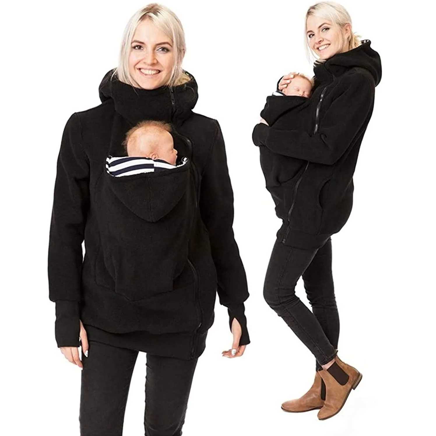 Maternity Warm in Winter Kangaroo Hoodie Coat for Mom Daddy Baby Wearing Sweatshirt Hooded Coat Jacket for Baby Carriers W250207