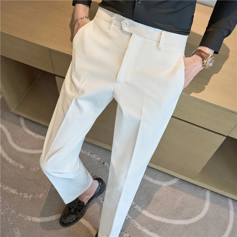 Men Suit Pants 2024 Elastic Slim Fit Formal Dress Pants Solid Casual White Trousers Pantalon Homme Wedding Party Men Clothing 250122