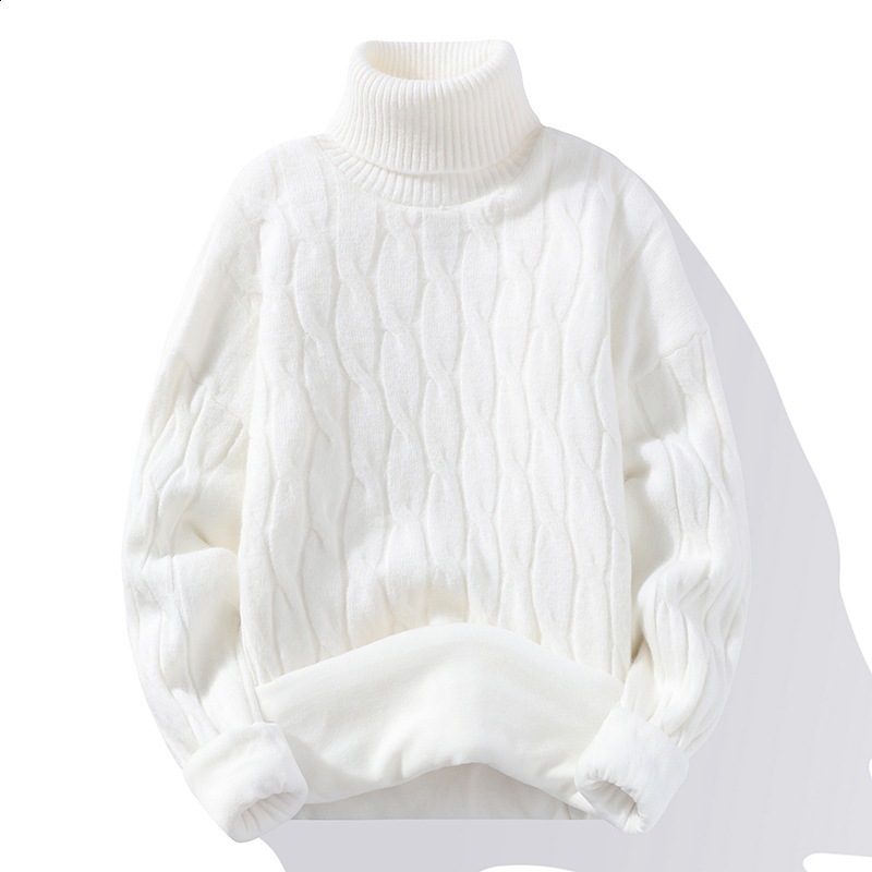 High neck and plush thick sweater for mens warmth autumn winter youth trend long sleeved base knitted 250207