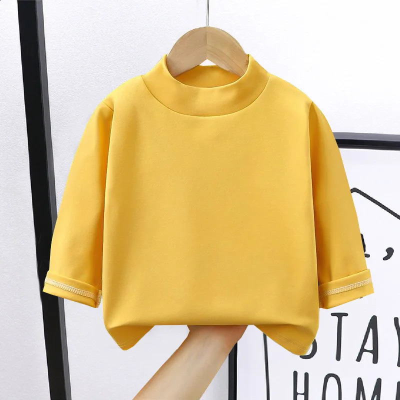 1pcs Spring Autumn Childrens T-Shirts Baby Solid Color Warm Top Kid Half High Collar Long Sleeve Base Shirt Boys Girls Tshirts 250207