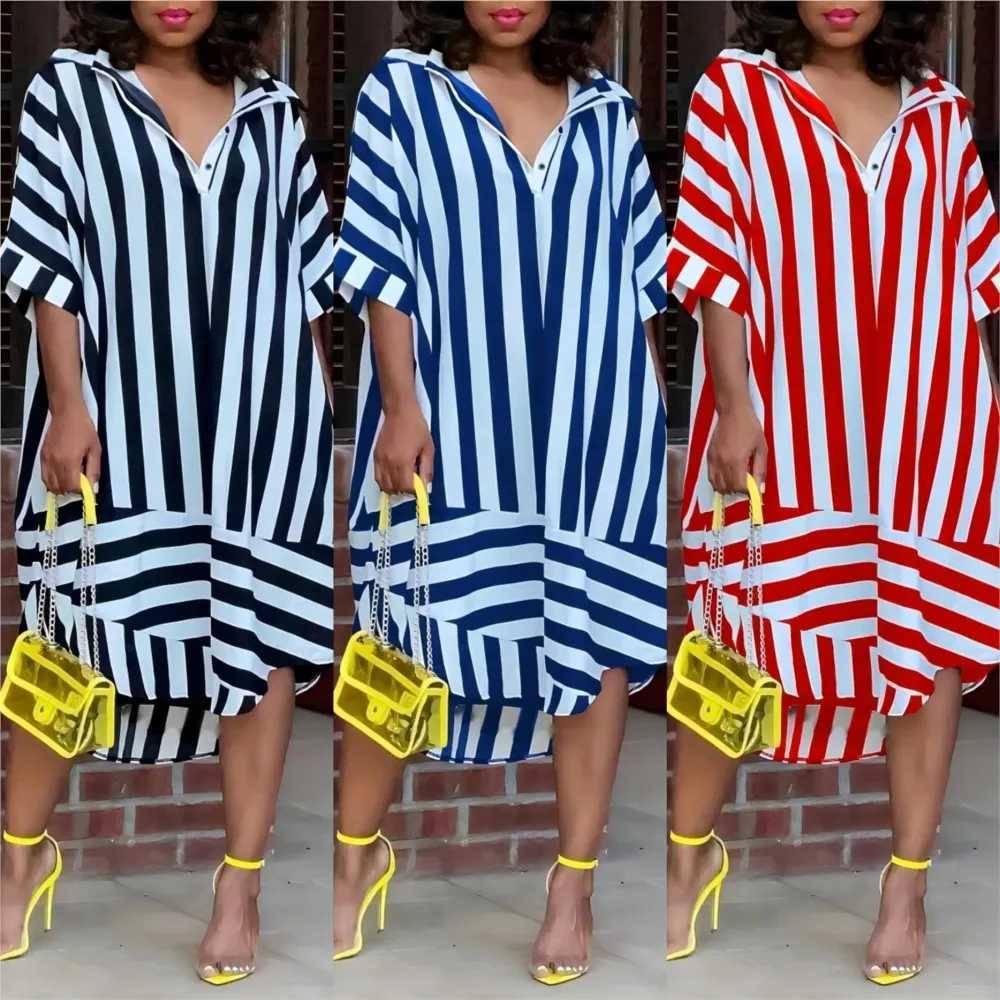 Fashion Printed Striped Short Sve Loose For Womens Dresses Summer Casual Simple Ele Fe Holiday Shirt DressXJ2500207