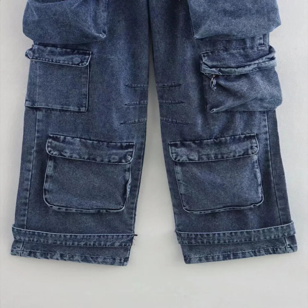 Selling Star Blue Black Two Color High Waist Pocket n Women Loose Solid Long Demin Pants ZATT Winter 250206