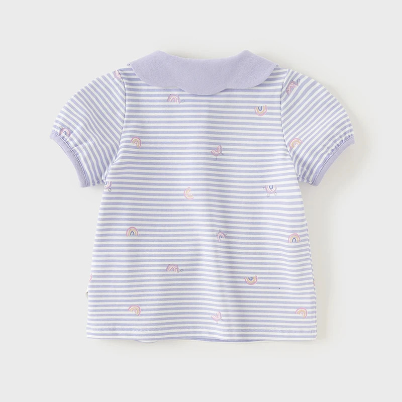 Dave Bella Girls Short Sleeved Polo Shirt with Lapel T-shirt Summer Childrens Clothing Kid Rainbow Print Top DB2241107 250207