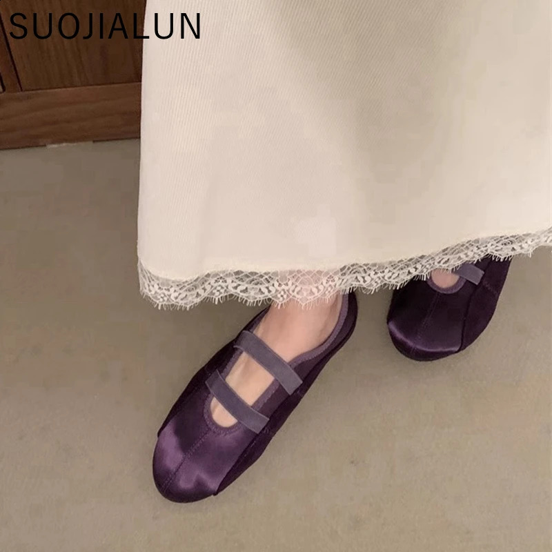 SUOJIALUN Autumn Round Toe Women Flat Shoes Shallow Slip On Ladies Casual Mary Jane Shoes Soft Dress Ballerinas 250328