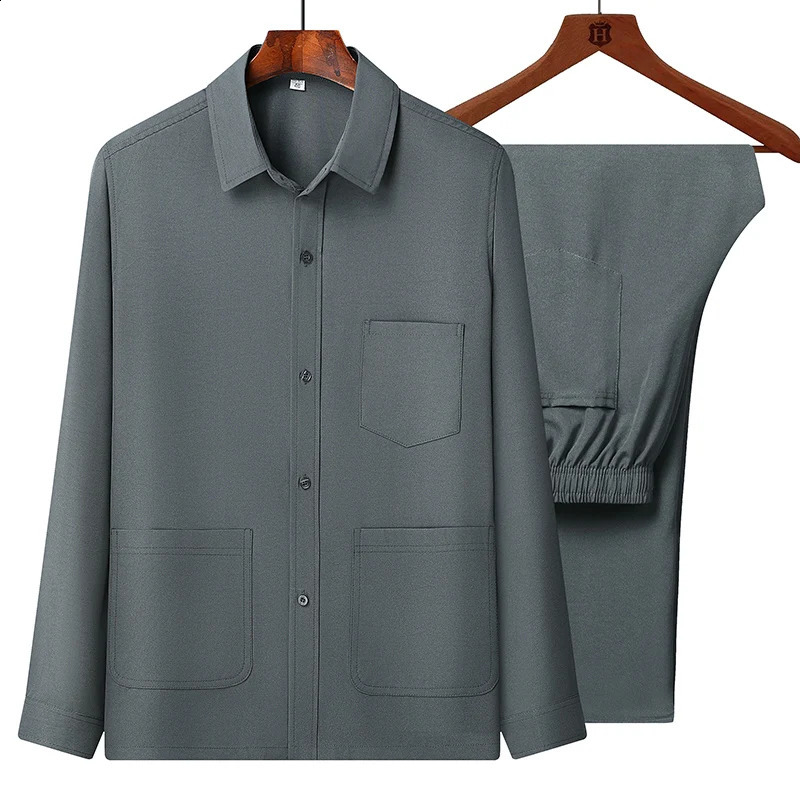 Men Sets Casual Tang Clothing Long Sleeve Shirts Pants two piece Hanfu Kung Suit Chinese Mens National 250108