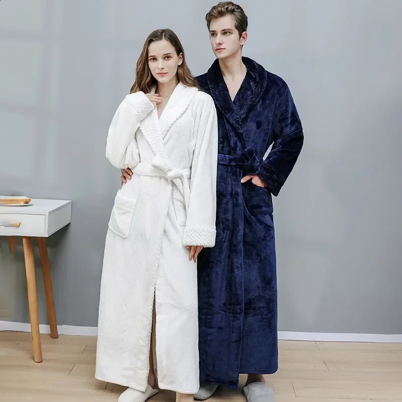 Female Autumn and Winter Warm Long Coral Velvet Thick Couple Bath Bathrobes Men Women Pajamas Shower Robe Towels For Adults 250109