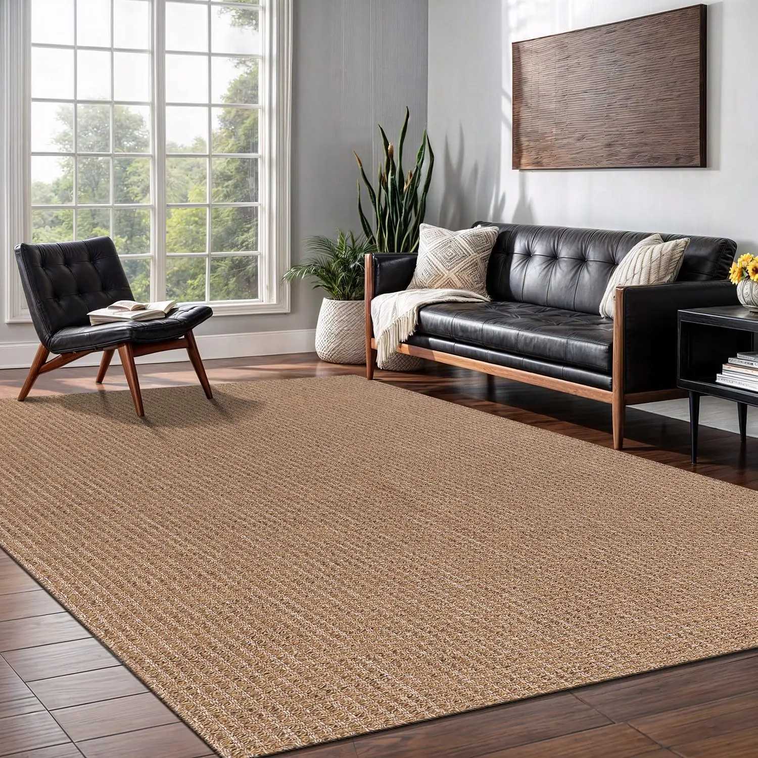 Easy Jute Rug 8x10 Indoor Outdoor Natural Color Farmhouse Area Rugs for Living Room Kitchen Washable Easy to Clean Solid Boho Z250206