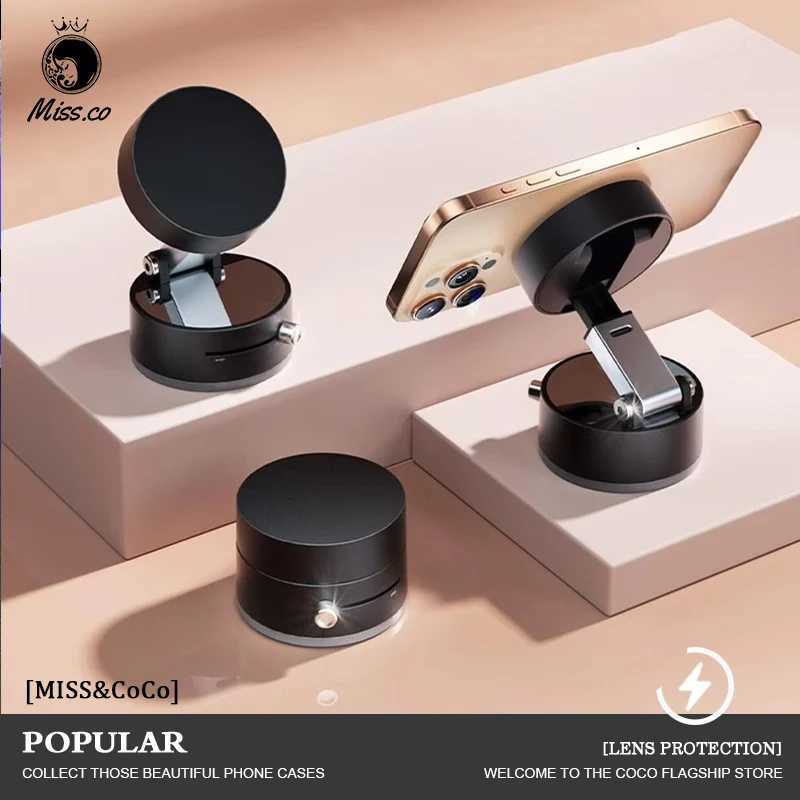 Cell Phone Mounts Holders Vacuum Magnetic Suction Cup Folding Swivel Stand 360 Rotation Universal Vacuum Swivel Stand Multi functional Car Phone Holde