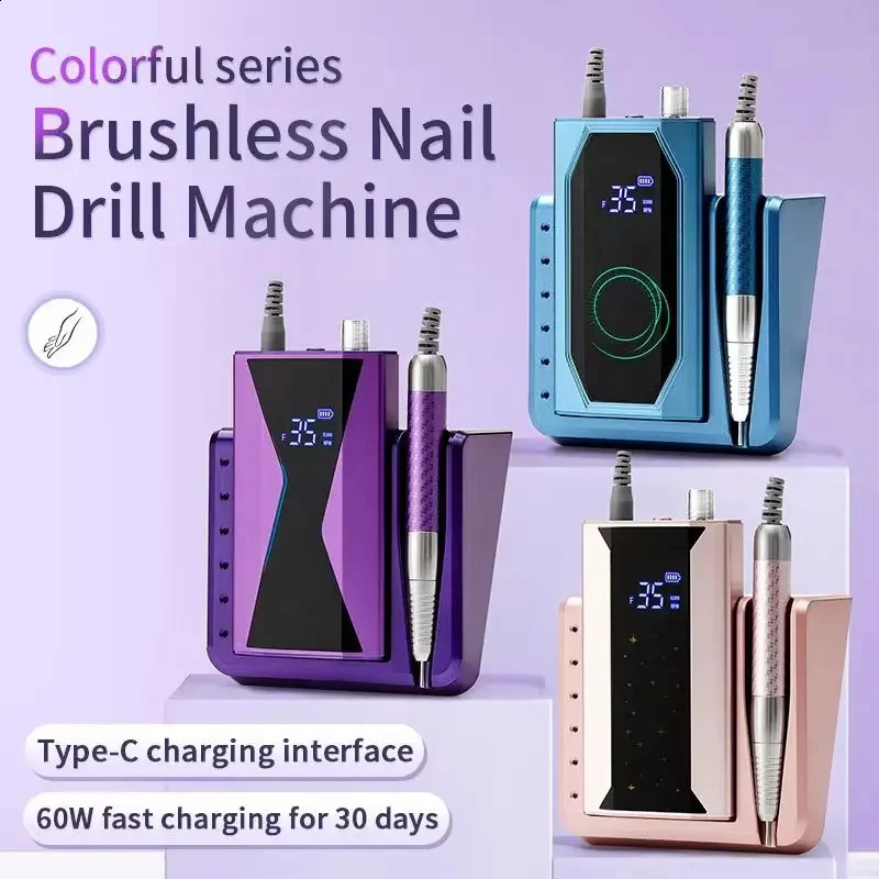 Brushless 40000RPM Electric Nail Drill Machine 85W Handle Manicure Portable Polishing Tool Nail Drill Rechargeable Nail Art 250122