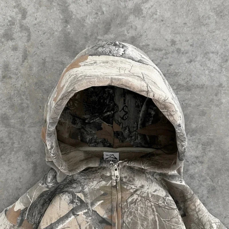 Y2K vintage zip up Hoodie Harajuku Camouflage high quality streetwear Oversized Men women Hip Hop Fashion Sweatshirt top 250207