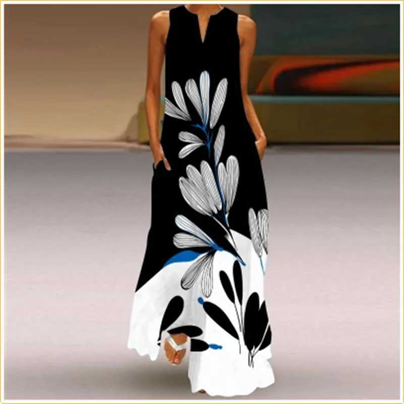 Vintage Flower Print Women Dress Summer Fashion Sexy V-neck Sveless Long Dress Ele Ladies Maxi Dress Fe Robe VestidosXJ2500207