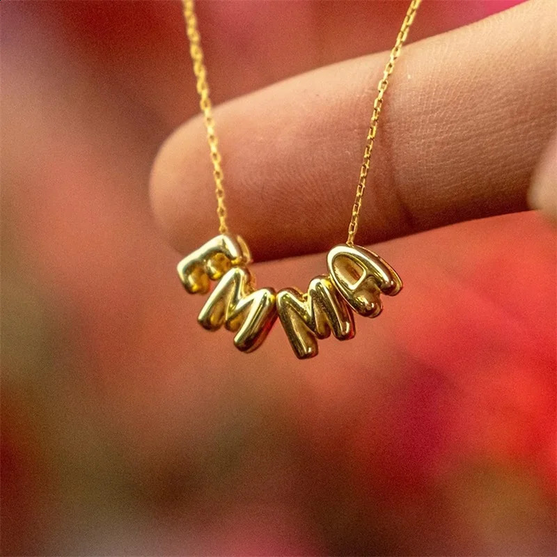 Bubble Letter Necklaces Custom 3D Bubble Letters Balloon Name Necklaces for Women 14K Gold Name Personalized Jewelry Gift 250206