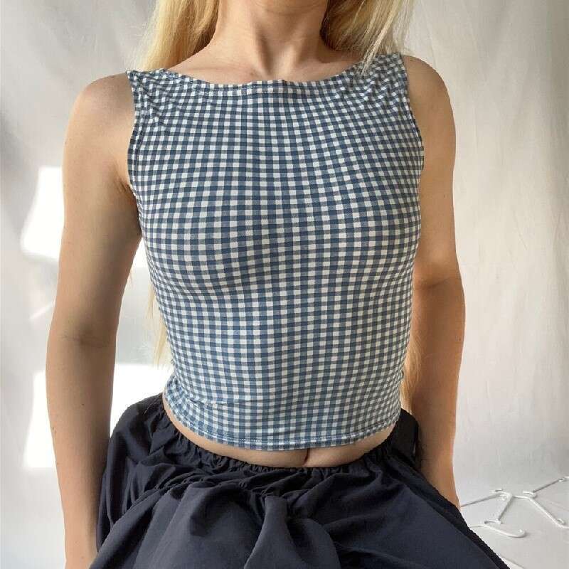 Ins European American 2025 Summer Spicy Girl Thousand Bird Grid Bow Strap Slimming Tank Top Women's New Style Unique and Elegant Clothing