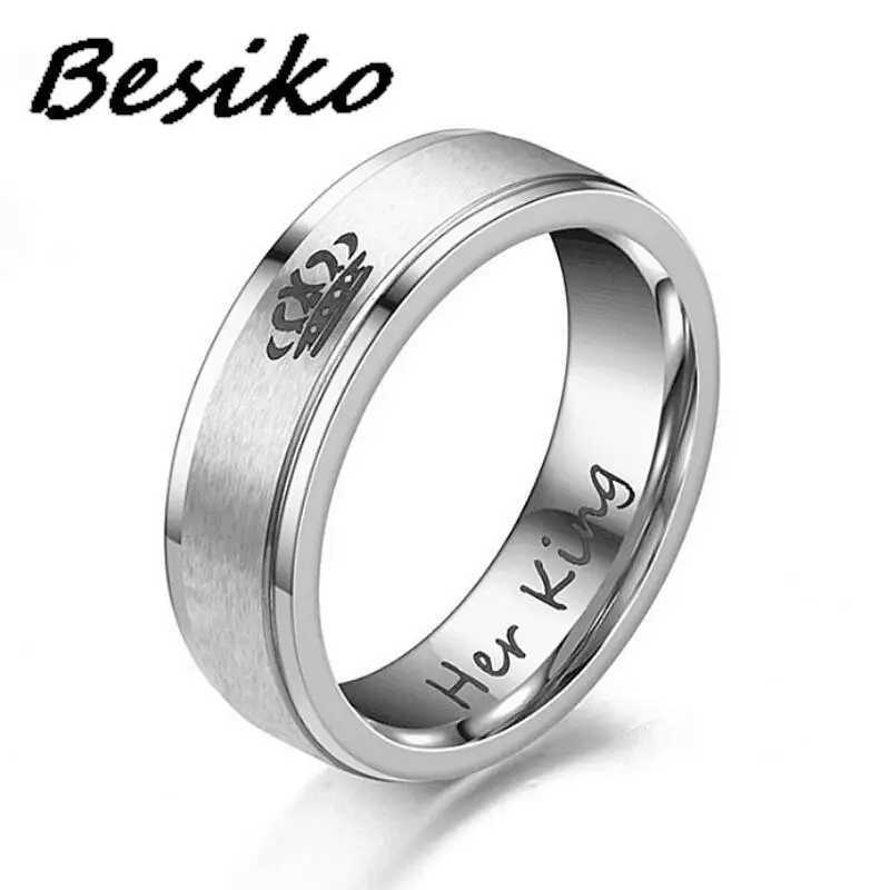 Besiko 2023 New Crown Her King And His Queen Stainless Steel Wedding Couple Rings For Women Men Engagement Jewelry Gifts W250207