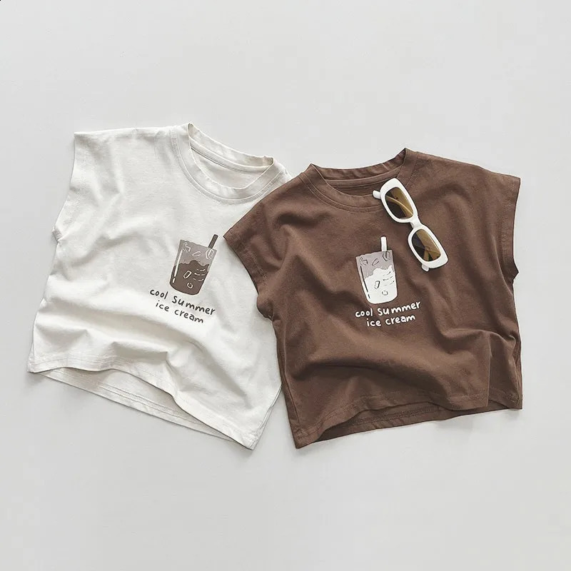 Summer Children Letter Print Vest Boy Girl Baby Sleeveless Casual T-shirt Kid Cotton Simple Tops Infant Thin Loose Tees 250207