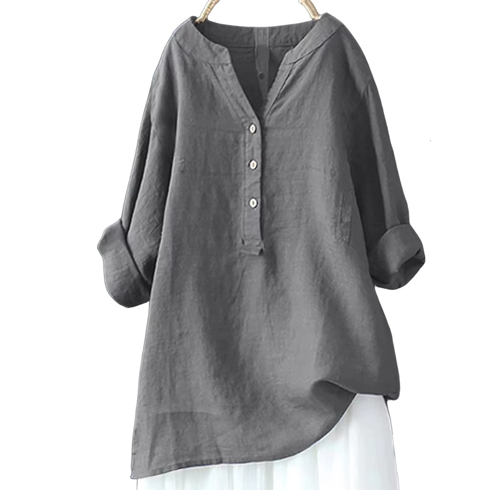 Solid Casual Loose Shirts Women Summer Vintage Plus Size Tops Oversized T-Shirts Fashion Cotton En Short Sleeve Blouses L-5Xl