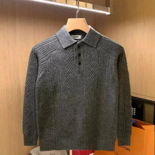 Highend Lapel American Sweater Men Pullover Trendy Knitted Spring and Autumn 2025 Longsleeved Coat 250114Z