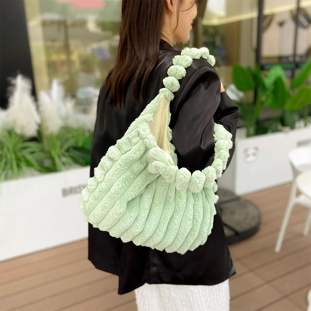 Women Plush Tote Handbag Large Capacity Soft Satchel Bag Versatile Fashion Casual Daily Dating 250206